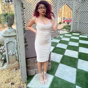 Corset detail midi dress in stone